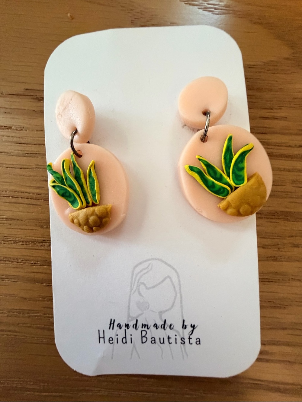 Handmade Peach & Green Plant Pot Dangle Earrings